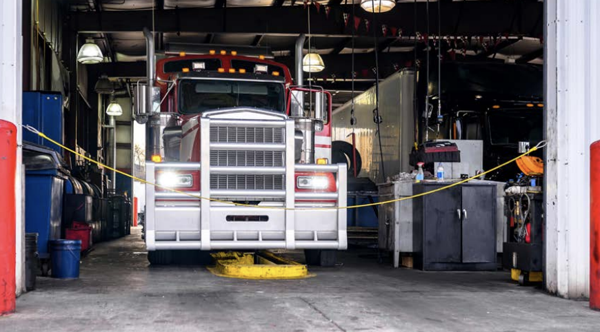 Front of truck in maintenance shop