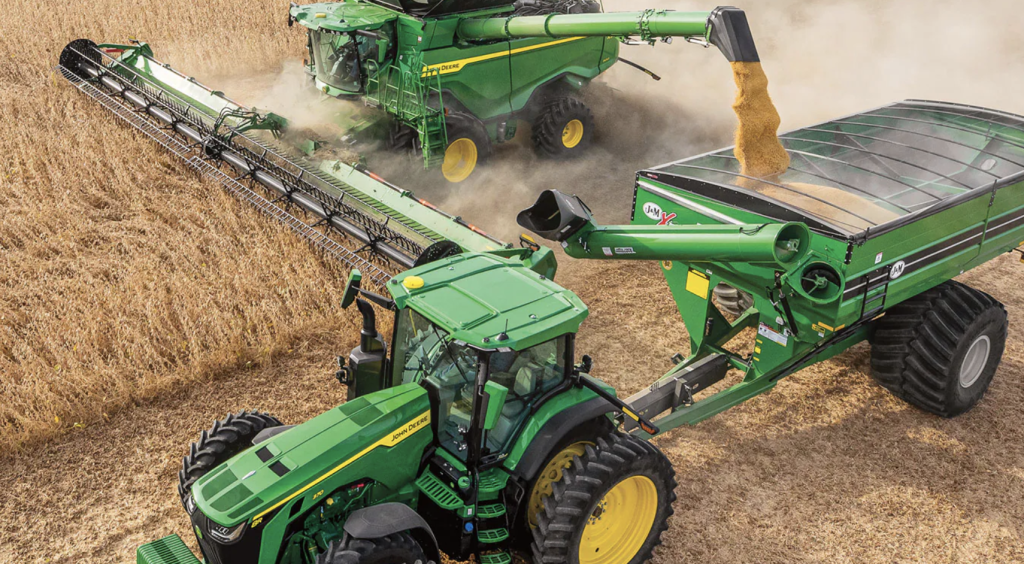 John Deere equipment harvesting